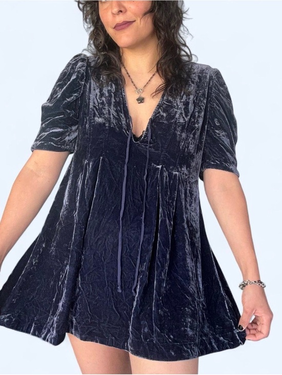 Free People Dresses & Skirts - free people navy velvet babydoll mini dress